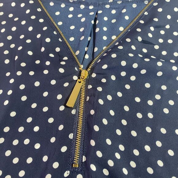 Tacera Sleeveless Blouse Womens Size M Blue White Polka Dot V Neck Zipper Accent - Picture 6 of 11